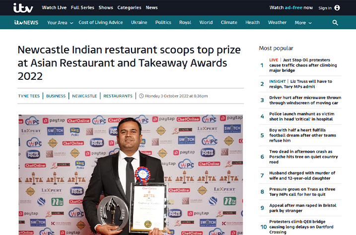 Newcastle Indian restaurant scoops top prize at Asian Restaurant and Takeaway Awards 2022