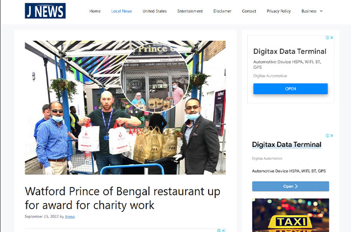 Watford Prince of Bengal restaurant up for award for charity work