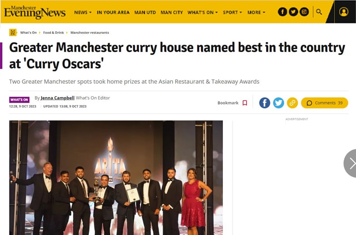 Greater Manchester curry house named best in the country at 'Curry Oscars'