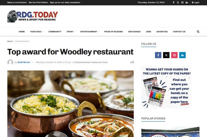 Top award for Woodley restaurant