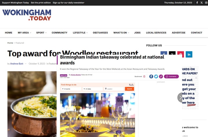 Top award for Woodley restaurant