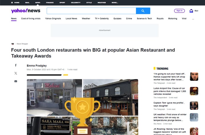 Four south London restaurants win BIG at popular Asian Restaurant and Takeaway Awards