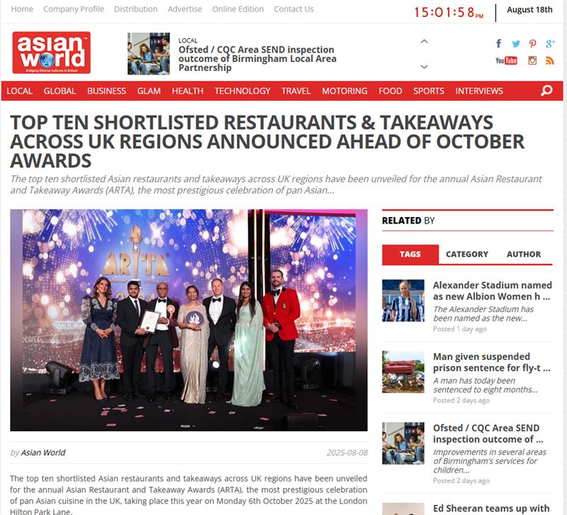'Best' Indian takeaway in Cornwall in ARTA shortlist