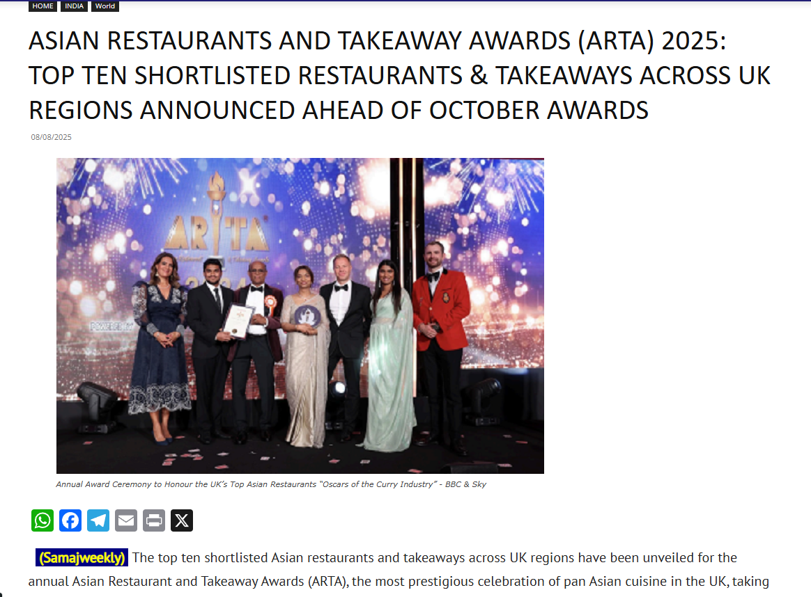 Diners send Cornwall Indian restaurant to top among best Asian cuisine