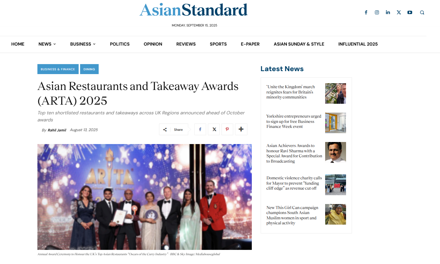 Asian Restaurants and Takeaway Awards (ARTA) 2025