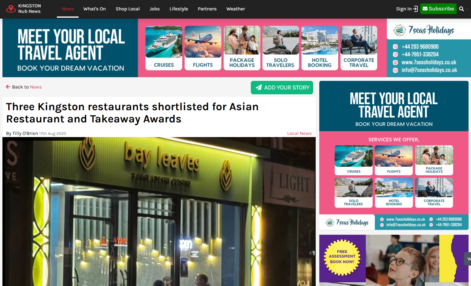 Three Kingston restaurants shortlisted for Asian Restaurant and Takeaway Awards