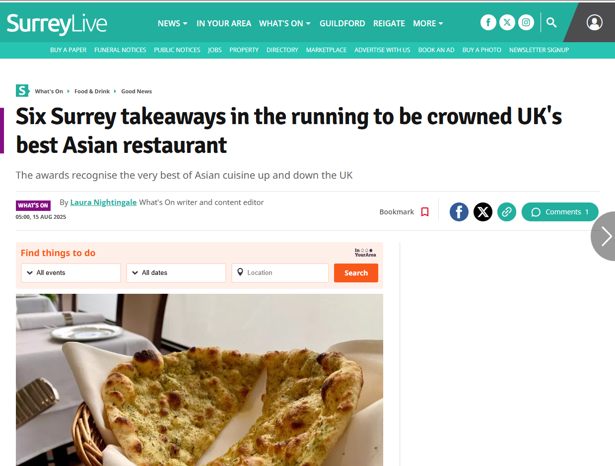 Six Surrey takeaways in the running to be crowned UK's best Asian restaurant