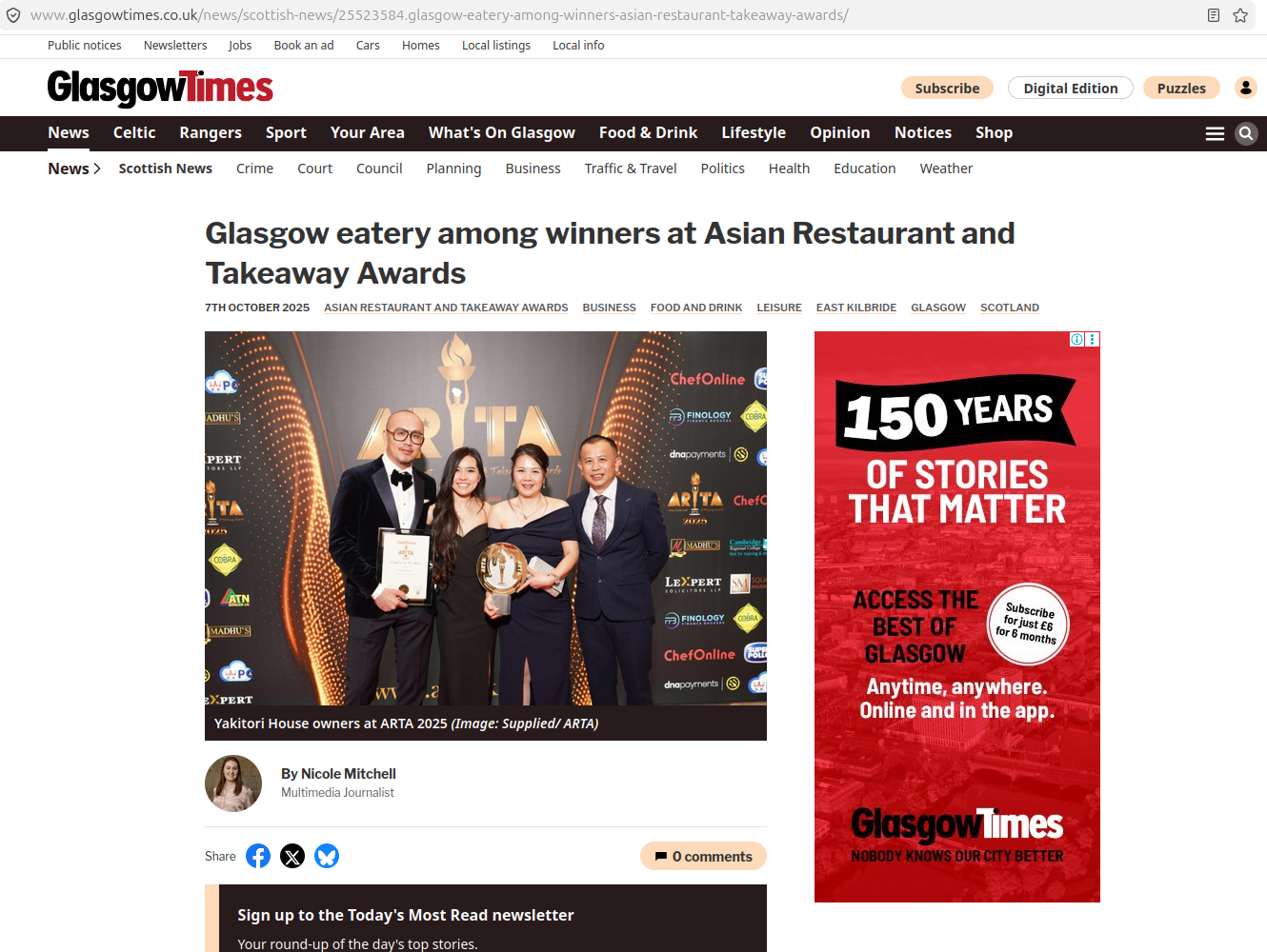 Glasgow eatery among winners at Asian Restaurant and Takeaway Awards