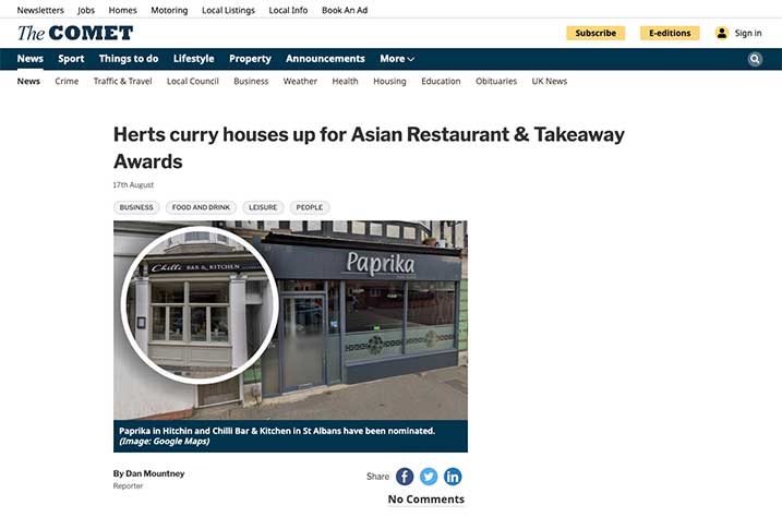 Inaugural Asian Restaurant and Takeaway Awards launches Newspaper